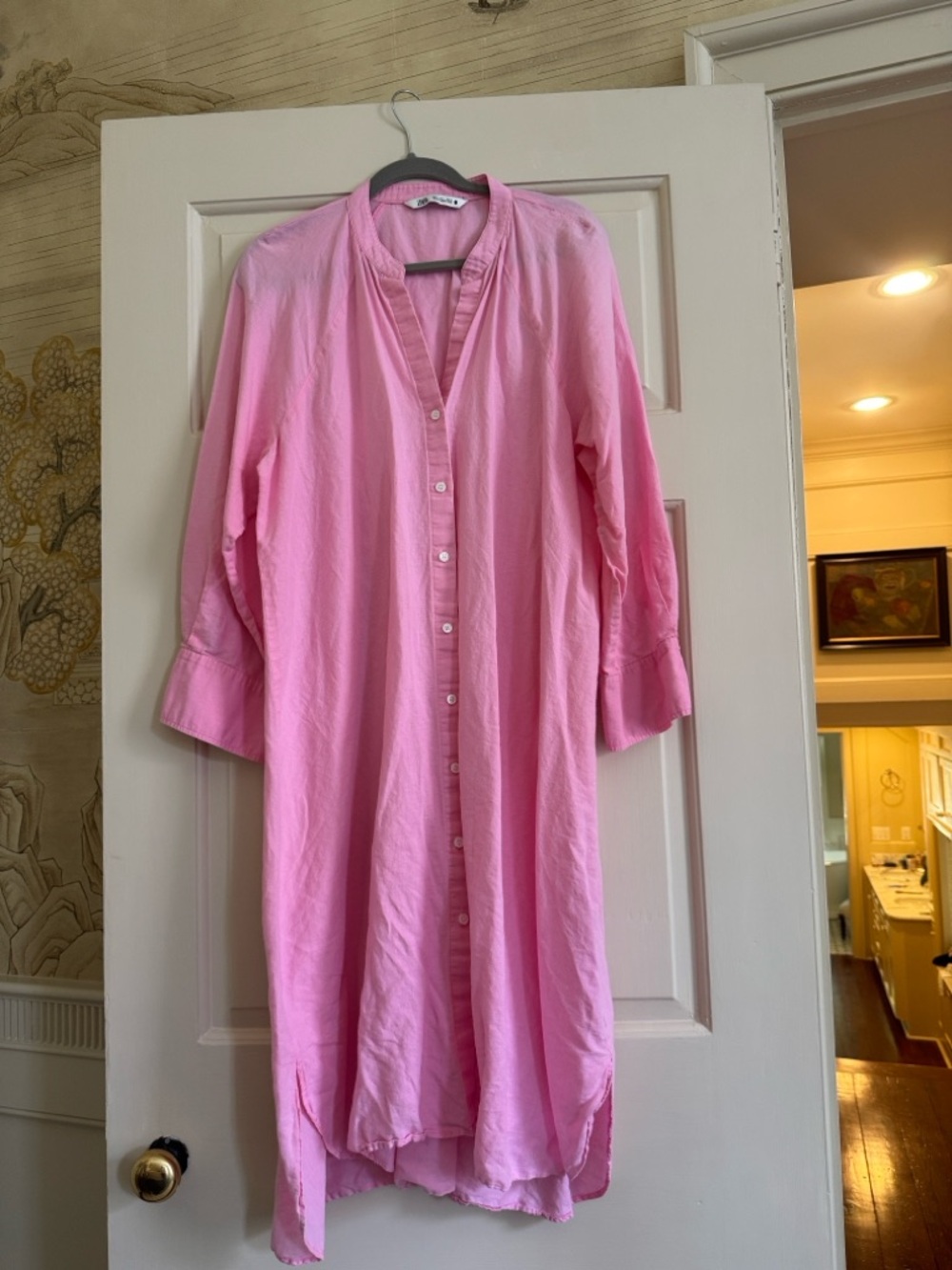 Zara Pink Long Sleeve Button-Front Shirt Dress - Picture 3 of 4